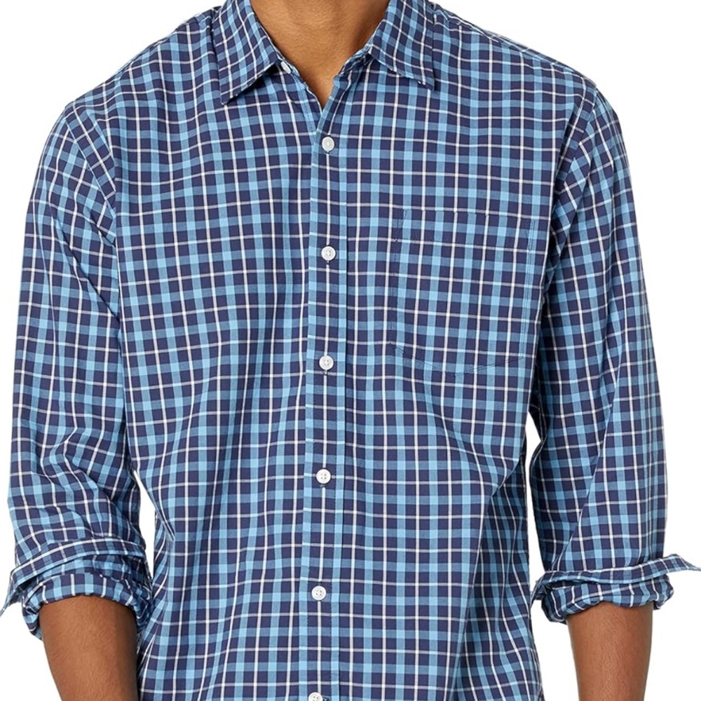 Men's XXL Regular-Fit Long-Sleeve Blue Plaid Poplin Shirt,